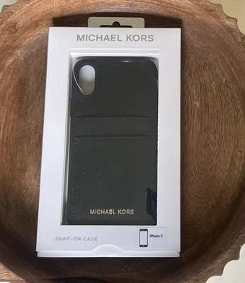 Michael Kors Saffiano Black Leather Snap On Case for iPhone X - Image 1 of 4