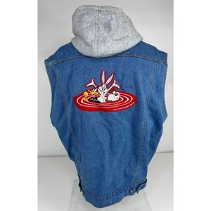 Eagles Ridge Looney Tunes Hooded Denim Vest Vintage 1994 Mens Blue Size Large - Picture 1 of 6