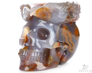 5.0" Premium Brazilian Agate Hand Carved Crystal Skull and Eagle Sculpture - Picture 1 of 11