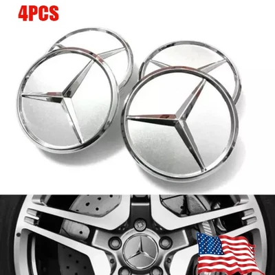 Fit For Mercedes Benz C E S Hub Caps Wheel Center 4PCS 75mm Matte Chrome Emblem Foto 1 de 4