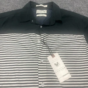 Cactus New York Button Up Shirt Mens M Tailored Black White Striped Short Sleeve - Picture 1 of 8