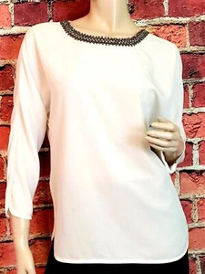 Blusa Ann Taylor Elegante Escote con Cuentas Color Crema Talla Pequeña 4-6 - Imagen 1 de 19
