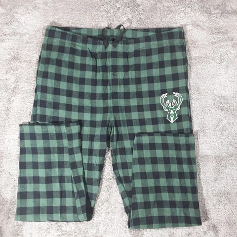 NBA Milwaukee Bucks Flannel Lounge Sleepwear Pants Mens 2XL Green Black Plaid Cover