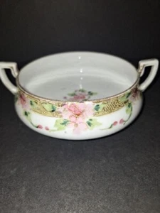 Vtg Hand Painted Moriage Nippon 2 Handled Gold Trim Floral Footed Dish. - Picture 1 of 7