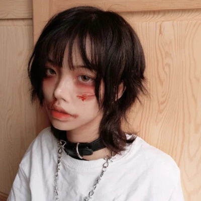 Unisex Style Real Natural Short Wig Mullet Hair Wolf Cut Hair Cosplay Costume - Image 1 of 4