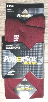 2 Pair Gold Toe PowerSox All Sport Athletic Socks Maroon Red Unisex Sz S Small  - Image 1 of 4