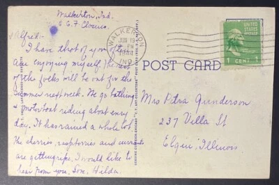 Walkerton, Indiana Post Card posted Jun 19, 1944 to Elgin, Illinois - IN - Image 1 of 2