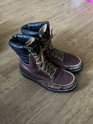 Vintage 70s Texas Steer Moc Toe Leather Work Boots Lace Up Chestnut Brown 7.5 - Image 1 of 4