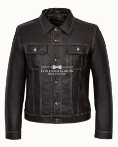 Chaqueta de cuero para hombre TRUCKER PATRÓN MARRÓN | CHAQUETA DE CUERO DE PIEL REAL 1280 - Imagen 1 de 6