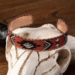 Western-Style PU Leather Wrapped Copper Fashion* Cuff Bangle (A) - Picture 1 of 6