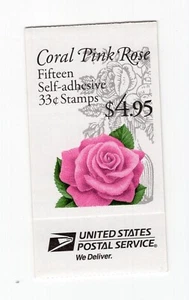 1999 33 Cent Pink Rose complete booklet of 15 Scott #BK242B, Mint NH - Bild 1 von 1