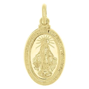 Italienisch 14 Karat Gelbgold Mutter Maria Wundertätige Medaille Charm Anhänger 1" 1,5 Gramm - Bild 1 von 6