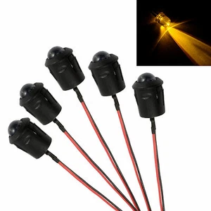 5x Yellow Pre Wired 10mm LED + Bezel Holder Light Lamp 12V - Picture 1 of 1