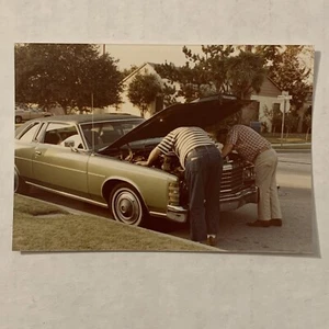 Vintage 1970s 2 Guys Working On Car Photograph Lincoln Continental Father Son - Picture 1 of 5