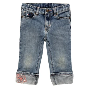 Tommy Hilfiger Pants Girls 4 Toddler Blue Jeans Denim Flower Cuffed Kids 20x11 - Picture 1 of 17