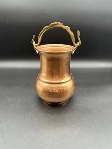 Vintage Old Copper Pot Brass Handcrafted Serpent Handle Hammered Bottom - Picture 1 of 6