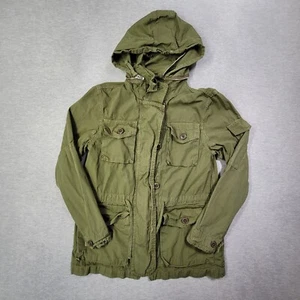 J Crew Jacket Women Small Military Green Hooded Full Zip Cargo Pockets Utility - Picture 1 of 12