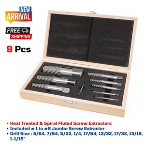 9pc Spiral Fluted Screw Extractor Set for Removing Nipple Fitting Bolt Stud Pipe - Picture 1 of 1