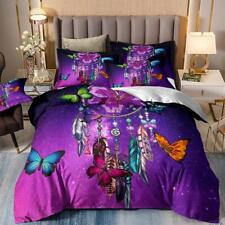 Purple Flower Dream Catcher Butterfly Quilt Duvet Cover Set Children Bedspread