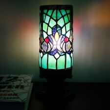 Small Tiffany Table Lamp Green Liaison Style Stained Glass Lamp 4X10 Iinch