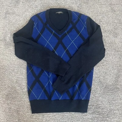 Suéter masculino Express Design Studio S pequeno lã merino gola V azul - Imagem 1 de 4