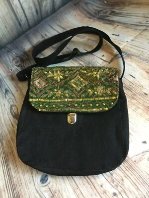 Brand New, Unique, Denim & sequin embellished georgette crossbody/shoulder bag.. - Image 1 of 3