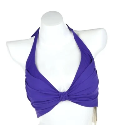 Gottex Purple Halter Strap Open Back Solid Shirred Bikini Top Swimwear Size 8 - Image 1 of 2
