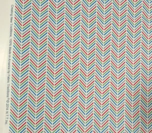 2014 Cotton Fabric 3/4 Yd. *Busy Red/Blue/Green Chevron Print Fabric Traditions - Picture 1 of 5