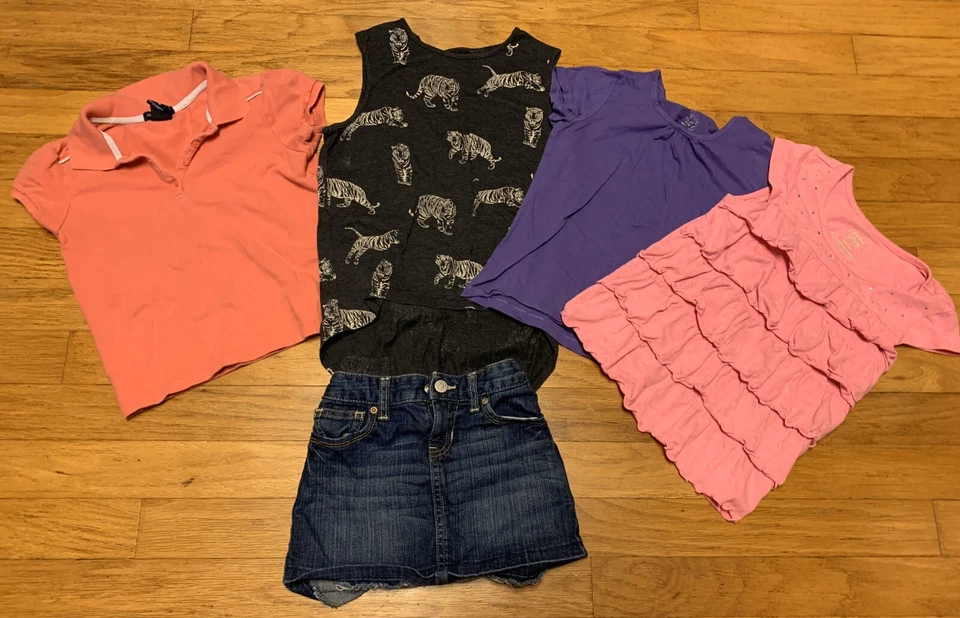Girls Shirts & Denim Skirt Lot Of Clothes - M 7/8 - Image 1 of 1