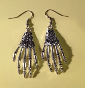 SKELETON HANDS SILVER TONE CHARM EARRINGS DAY OF THE DEAD - Picture 1 of 1