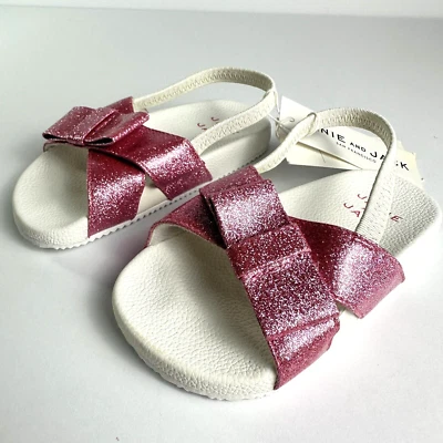Sandalias Janie and Jack Niños Piscina Toboganes Blanco con Rosa Brillo Lazo Talla 7 Niños Foto 1 de 4