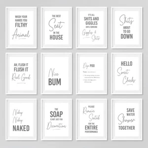 Funny Bathroom Quote Prints Typography Posters Home Wall Art Pictures Grey Decor - Afbeelding 1 van 45