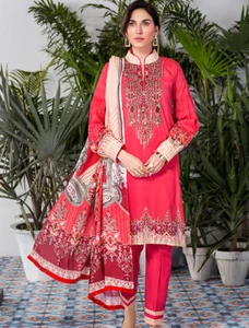 Melone Moschus Damen bestickt genäht Rasenanzug mit Dupatta - Bild 1 von 8