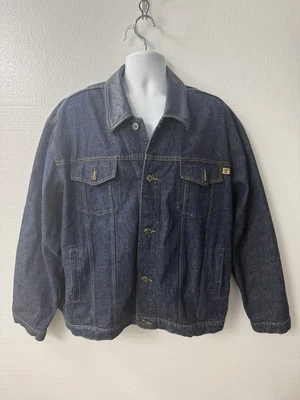 Timberland Weathergear Hombres Denim Azul Jean Marrón Cuero Chaqueta con Cuello XL Foto 1 de 4