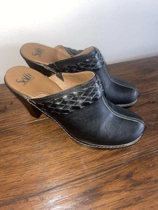 Sofft Black Leather Clogs Mules High Heels Womens Shoes Sz 10 - Picture 1 of 10