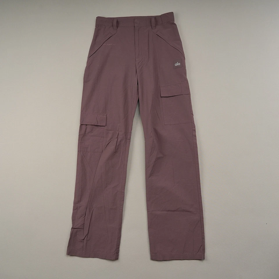 ALO All That Cargo Pocket Pants Women XS Plum Waist Zip Pockets Adjustable Waist - Image 1 of 4