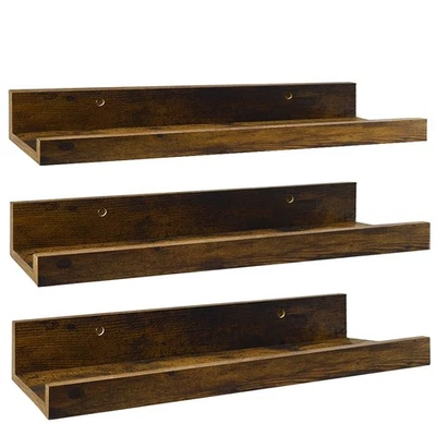 16" Floating Shelves Set of 3 Rustic Wood Wall Shelf for Living Room Bedroom - Image 1 of 4