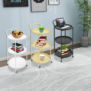 Metal Frame Serving Cart for Kitchen Rolling Bar Cart 3-Tier Mobile Storage Cart - Picture 1 of 50