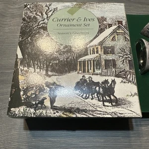 CURRIER AND IVES Plastic Ornament Set Seasons Greetings Free Ship - Picture 1 of 3