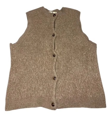 VTG Eddie Bauer Sweater Vest Women's Small Alpaca Wool 90's Academia Khaki - Image 1 of 4