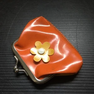 Vintage 1970er bunte Vinyl Kiss-Lock Geldbörse Set mit Blumenakzent - Bild 1 von 4