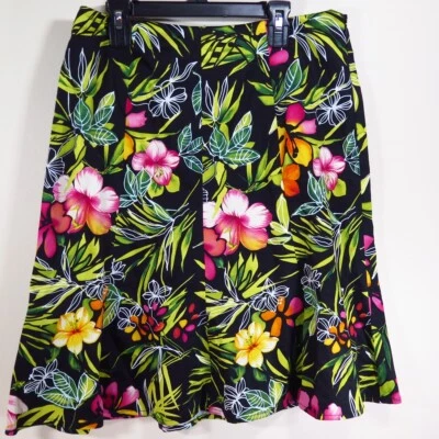 Falda Versailles para mujer negra con estampado floral mezcla de algodón talla 8 Foto 1 de 4