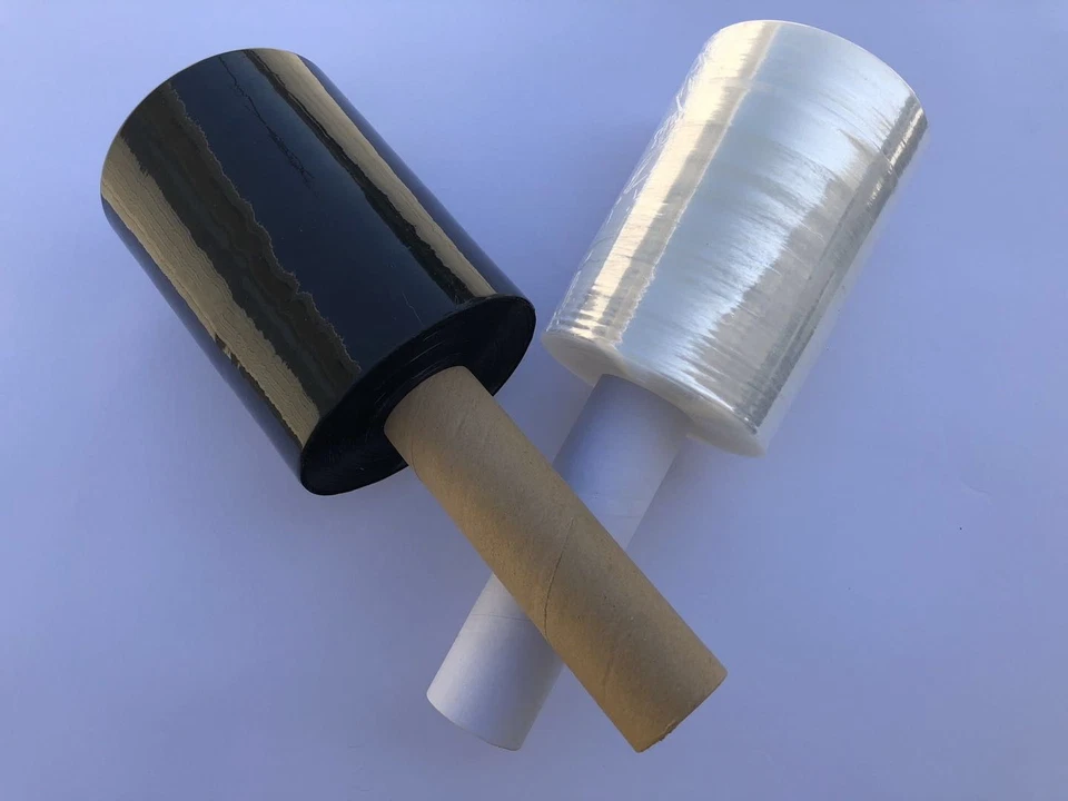 shrink wrap Stretch Film Clear & Black 2 Rolls 5"x1000 90 Gauge with handle  - Image 1 of 1