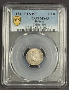 Bolivia - 1/2 Real - 1821 (PJ) PCGS MS63 - Picture 1 of 4