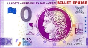 UEZT / LA POSTE - PARIS PHILEX 2022 / BILLET 0 € / NULL EURO-SCHEIN / 0 € 2022-1 - Picture 1 of 1