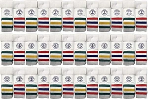 36 PK of Kids Cotton Tube Socks White With Stripes Size 4-6 - Boys Crew Sock - Picture 1 of 7
