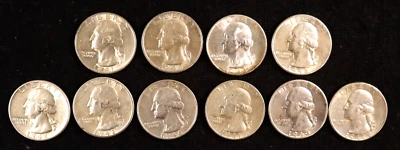 Super AU to BU Cond Silver Washington Quarters (1941-1953) - Beautiful Lot of 10 - Image 1 of 4