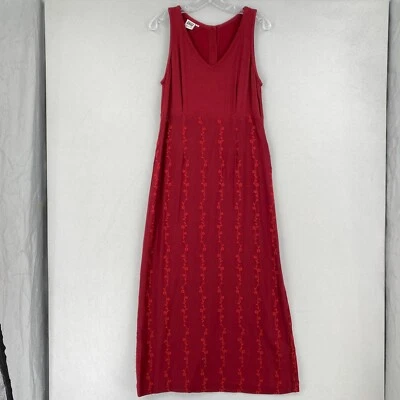 Maxi Vestido Vintage Johnny Was Botón Espalda Floral Sin Mangas Mediano Rojo Cuello en V Foto 1 de 4