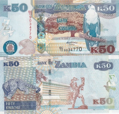 ZAMBIA 50 KWACHA 2012 P 53 UNC Cover