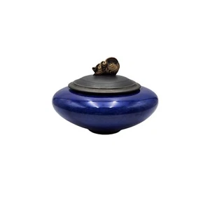 VTG Andrew MacCorkindale Signed 7" Cobalt Blue Black Crackle Glaze Lidded Bowl - Picture 1 of 10